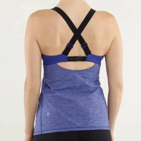 LULULEMON Retro Catch Me If You Can Tank Top Purple Stripe Run Shelf Bra Size 2 - Picture 2 of 14